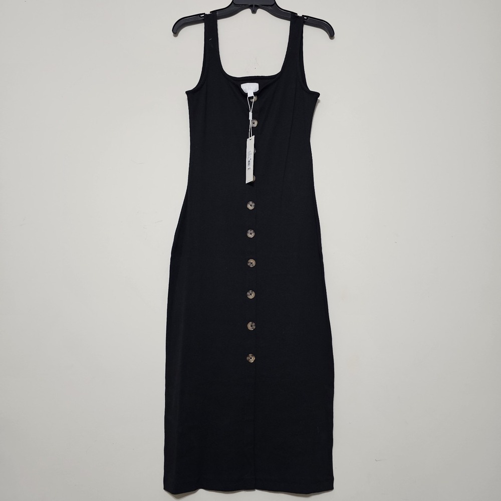 Every Women's Dress Medium Fit 8/10 Black Midi Bodycon Sleeveless Scoop-Neck 270